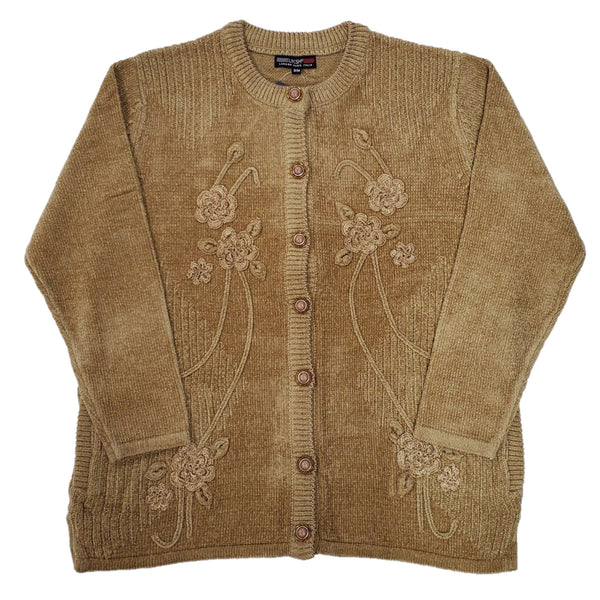 Ladies Chenille Embroidery Designer Cardigan - UK Sweater House