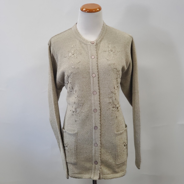 Ladies Chenille Embroidery Button Cardigan - UK Sweater House