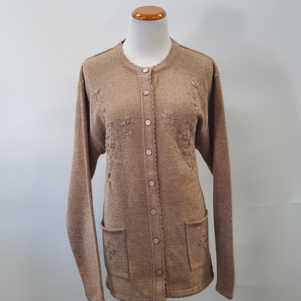Ladies Chenille Embroidery Button Cardigan - UK Sweater House