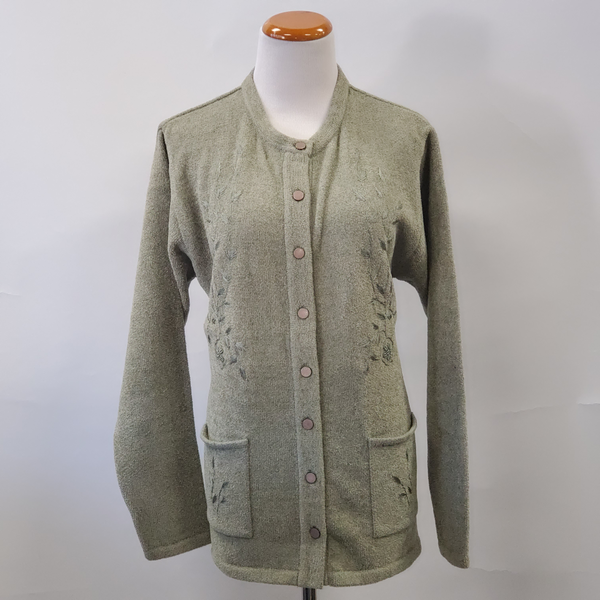 Ladies Chenille Embroidery Button Cardigan - UK Sweater House