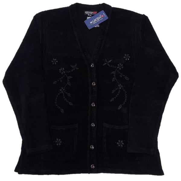 Ladies Chenille Embroidery Designer Cardigan - UK Sweater House