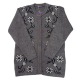 Ladies Flower Knitted Button Cardigan - UK Sweater House