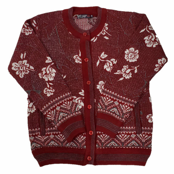 Ladies Jacquard With Lurex Knitted Cardigan - UK Sweater House