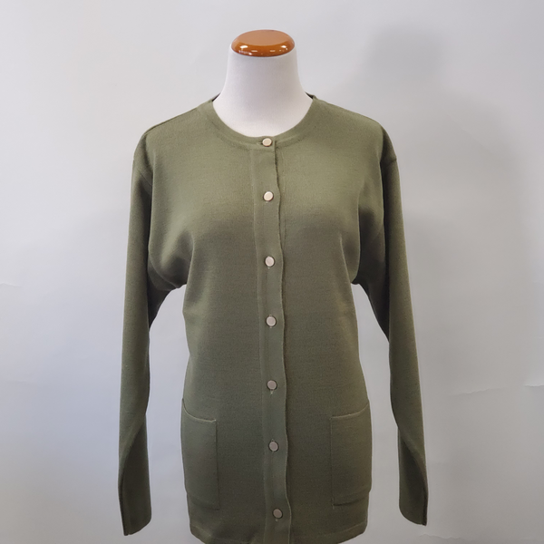 Plain Round Neck Cardigan with Button - UK Sweater House